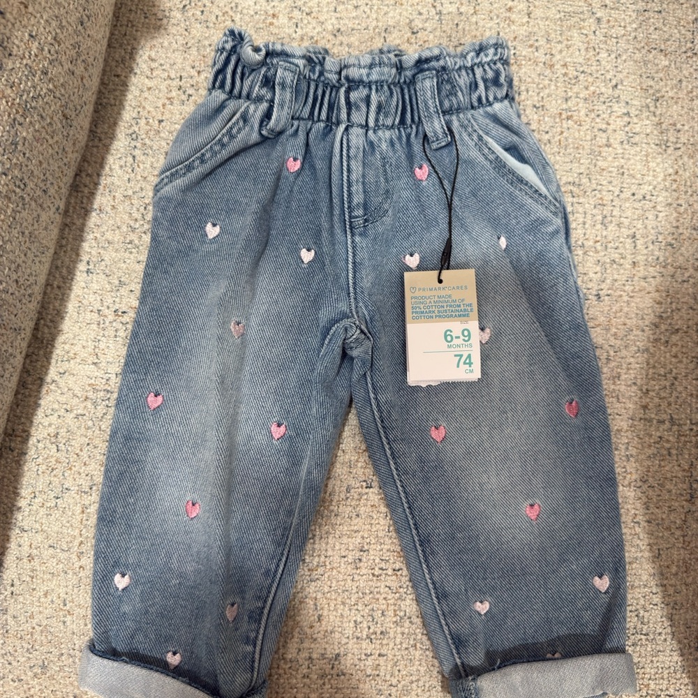 Primark Kids Blue Jeans with Heart Accents